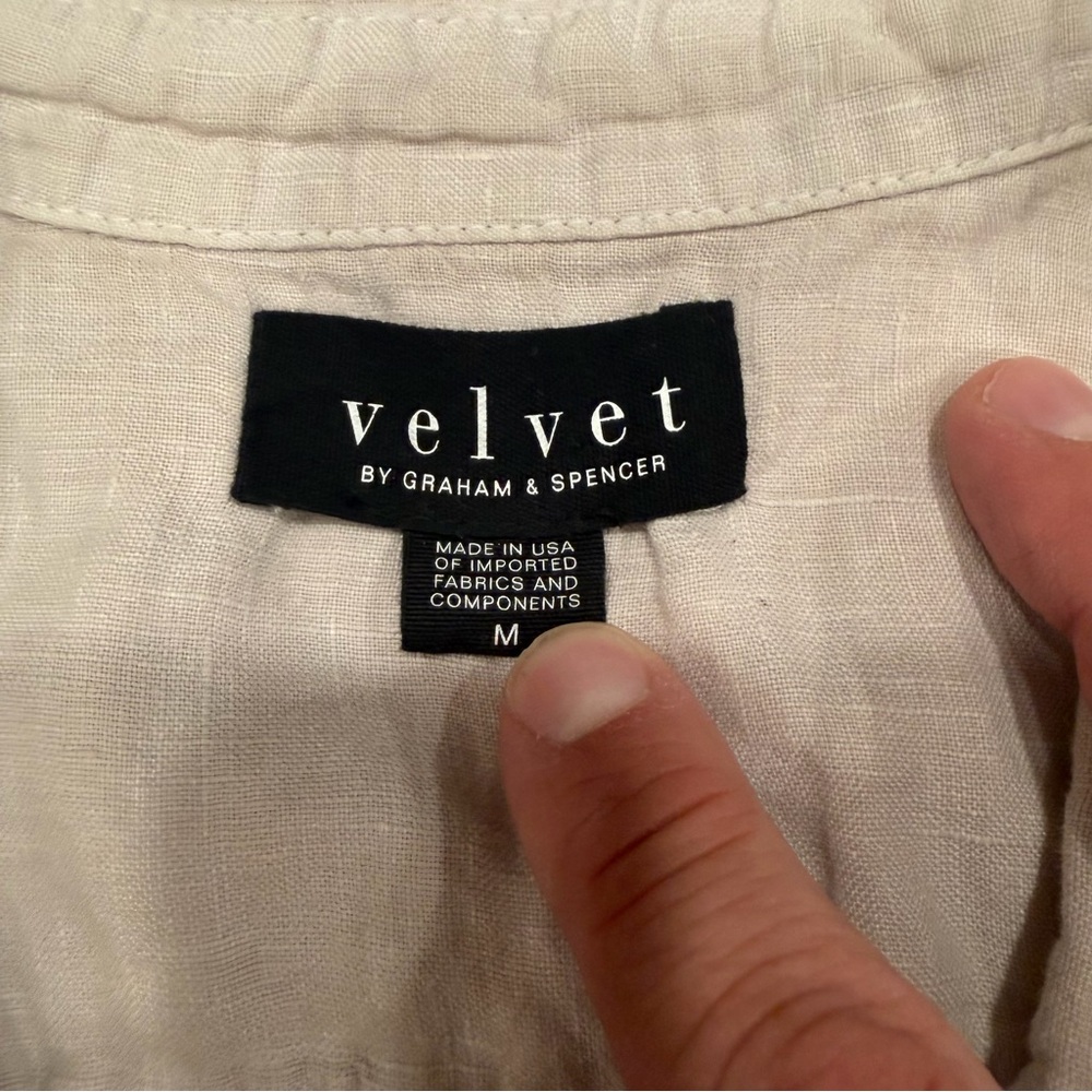 Velvet By Graham & Spencer Men’s Linen Short Sleeve Light Taupe Shirt Medium - Picture 3 of 5